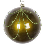 Vickerman Mt194514D 4" Olive Candy Finish Curtain Ornament With Glitter Accents 4/Bag