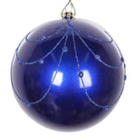 Vickerman Mt194522D 4" Cobalt Blue Candy Finish Curtain Ornament With Glitter Accents 4/Bag