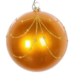 Vickerman Mt194530D 4" Antique Gold Candy Finish Curtain Ornament With Glitter Accents 4/Bag