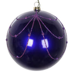 Vickerman Mt194566D 4" Purple Candy Finish Curtain Ornament With Glitter Accents 4/Bag