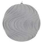 Vickerman Mt196107D 6" Silver Flocked Wave Ball Ornament 2 Per Bag