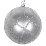 Vickerman Mt198007D 4" Silver Candy Glitter Net Ball Ornament 3 Per Bag