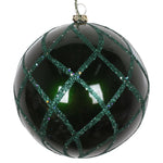 Vickerman Mt198024D 4" Emerald Candy Glitter Net Ball Ornament 3 Per Bag