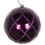 Vickerman Mt198026D 4" Plum Candy Glitter Net Ball Ornament 3 Per Bag
