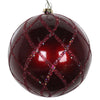 Vickerman Mt198065D 4" Burgundy Candy Glitter Net Ball Ornament 3 Per Bag