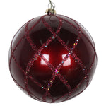 Vickerman Mt198065D 4" Burgundy Candy Glitter Net Ball Ornament 3 Per Bag