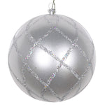 Vickerman Mt198107D 4.75" Silver Candy Finish Net Ball Ornament With Glitter Accents 3 Per Bag