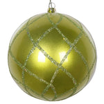 Vickerman Mt198173D 4.75" Lime Candy Finish Net Ball Ornament With Glitter Accents 3 Per Bag