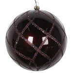 Vickerman Mt198175D 4.75" Chocolate Candy Finish Net Ball Ornament With Glitter Accents 3 Per Bag