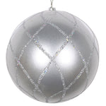 Vickerman Mt198207D 6" Silver Candy Finish Net Ball Ornament With Glitter Accents 2 Per Bag