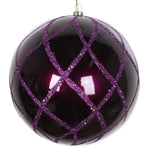 Vickerman Mt198226D 6" Plum Candy Finish Net Ball Ornament With Glitter Accents 2 Per Bag