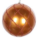 Vickerman Mt198288D 6" Copper Candy Finish Net Ball Ornament With Glitter Accents 2 Per Bag Pack Of 2