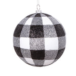 Vickerman Mt2212310 4" White Black Plaid Glitter Ball Ornament 3 Per Bag.