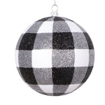 Vickerman Mt2212320 4.7" White Black Plaid Glitter Ball Ornament 3 Per Bag.