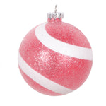 Vickerman Mt228503 4" Red And White Swirl Sugar Glitter Ball Ornament 4 Per Bag.