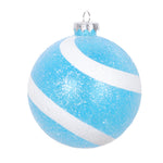 Vickerman Mt228532 4" Baby Blue And White Swirl Sugar Glitter Ball Ornament 4 Per Bag.