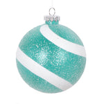 Vickerman Mt228542 4" Teal And White Swirl Sugar Glitter Ball Ornament 4 Per Bag.