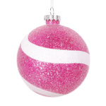 Vickerman Mt228579 4" Fuchsia And White Swirl Sugar Glitter Ball Ornament 4 Per Bag.