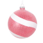 Vickerman Mt228703 4.75" Red And White Swirl Sugar Glitter Ball Ornament 3 Per Bag.