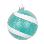 Vickerman Mt228742 4.75" Teal And White Swirl Sugar Glitter Ball Ornament 3 Per Bag.