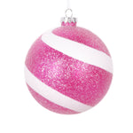 Vickerman Mt228779 4.75" Fuchsia And White Swirl Sugar Glitter Ball Ornament 3 Per Bag.