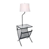 Benzara Metal End Table Floor Lamp with Grid Design Holder and X Shaped Legs,Black