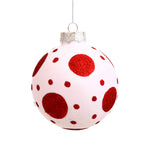 Vickerman N100711 3" White Matte Ball Ornament With Red Glitter Polka Dots 4 Per Box