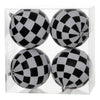 Vickerman N142077 4" Black-White Checker Glitter Ball Christmas Ornament 4 Per Box