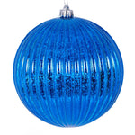 Vickerman N162202 4" Blue Shiny Lined Mercury Ball Ornament 6 Per Bag.