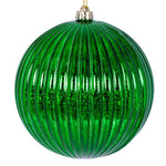 Vickerman N162204 4" Green Shiny Lined Mercury Ball Ornament 6 Per Bag.