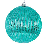 Vickerman N162242 4" Teal Shiny Lined Mercury Ball Ornament 6 Per Bag.