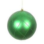 Vickerman N170604D 4" Green Matte And Glitter Swirl Ball Ornament 4 Per Box