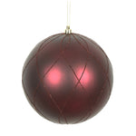 Vickerman N170619D 4" Wine Matte And Glitter Swirl Ball Ornament With Drilled And Wired Caps. Comes 4/Box.