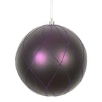 Vickerman N170726D 6" Plum Matte And Glitter Swirl Ball Ornament 3 Per Box