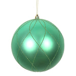 Vickerman N170744D 6" Seafoam Matte And Glitter Swirl Ball Ornament With Drilled And Wired Caps. Comes 3 Per Box.