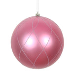 Vickerman N170645D 4" Mauve Matte And Glitter Swirl Ball Ornament With Drilled And Wired Caps. Comes 4/Box.