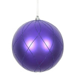 Vickerman N170666D 4" Purple Matte And Glitter Swirl Ball Ornament 4 Per Box