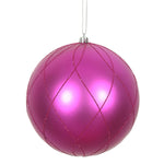 Vickerman N170670D 4" Fuchsia Matte And Glitter Swirl Ball Ornament With Wired Caps. Comes 4/Box.