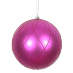 Vickerman N170770D 6" Fuchsia Matte And Glitter Swirl Ball Ornament With Drilled And Wired Caps. Comes 3 Per Box.