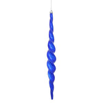 Vickerman N175122D 14.6" Cobalt Blue Shiny Spiral Icicle Ornament With Drilled And Wired Caps Comes 2/Box