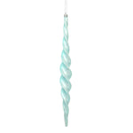 Vickerman N175132D 14.6" Baby Blue Shiny Spiral Icicle Ornament With Drilled And Wired Caps Comes 2/Box