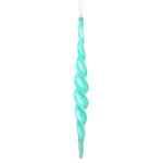 Vickerman N175142D 14.6" Teal Shiny Spiral Icicle Ornament With Drilled And Wired Caps Comes 2/Box