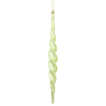 Vickerman N175154D 14.6" Celadon Shiny Spiral Icicle Ornament With Drilled And Wired Caps Comes 2/Box