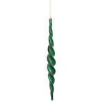 Vickerman N175174D 14.6" Midnight Green Shiny Spiral Icicle Ornament With Drilled And Wired Caps Comes 2/Box