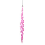 Vickerman N175179D 14.6" Pink Shiny Spiral Icicle Ornament With Drilled And Wired Caps Comes 2/Box