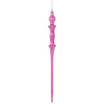 Vickerman N175379D 15.7" Pink Shiny Icicle Ornament With Drilled And Wired Caps Comes 3/Box