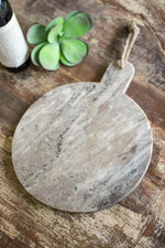 Kalalou NART1001 Round Grey Marble Cutting Board with Jute Hanger