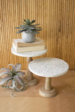 Kalalou NART1078 Set of Two Terrazzo Pedestals with Wood Bases