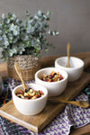 Kalalou NART1136 Three White Stone Serving Bowls W Mango Wood Spoons & Base