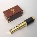 Benzara NAU-BR48256 Small Brass Telescope with Pullout Wooden Box, Gold and Brown